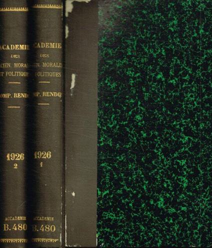 Seances et travaux de l'academie des sciences morales et politiques. 86 année, 1926, 2voll - Leon Cahen - copertina