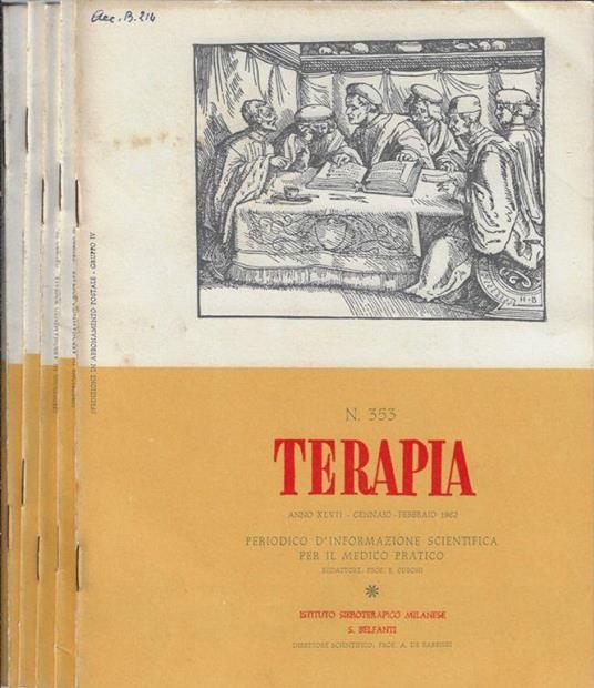 Terapia N. 353, 354, 355, 356, 357, 358 anno 1962 (annata completa) - E. Cuboni - copertina