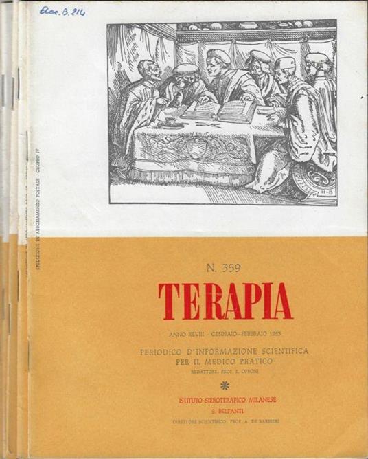 Terapia N. 359, 360, 361, 362-363, 346 anno 1963 (annata completa) - E. Cuboni - copertina