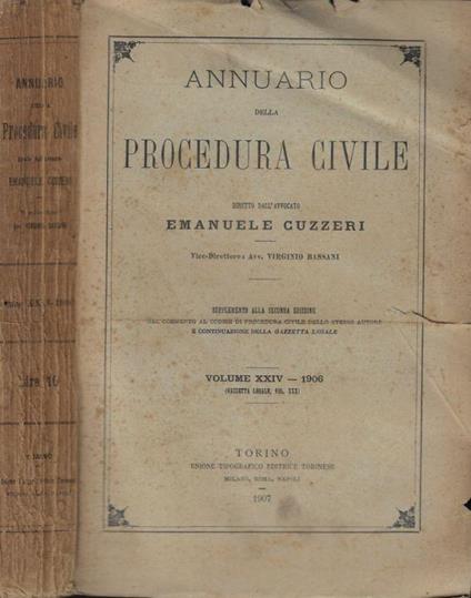 Annuario della procedura civile Vol. XXIV- 1906 - Emanuele Cuzzeri - copertina