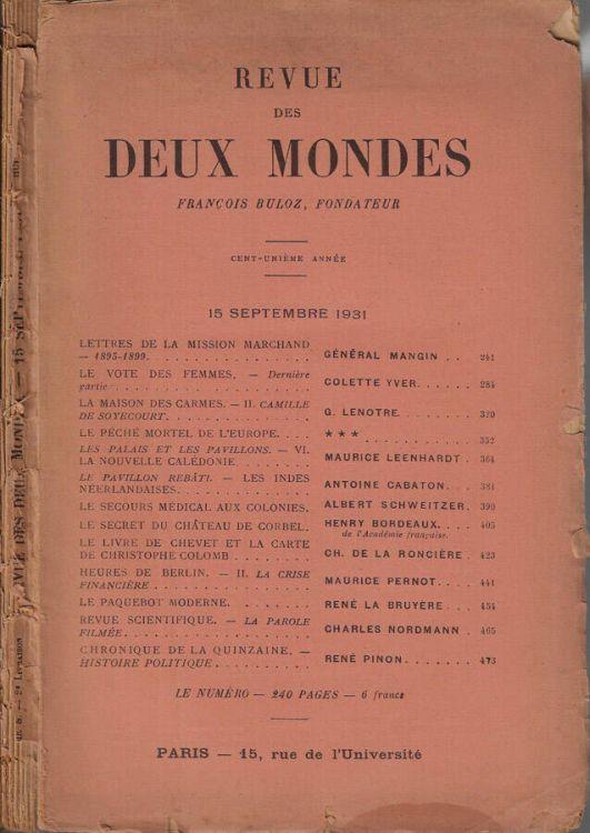 Revue des deux mondes 15 septembre 1931 - René Doumic - copertina