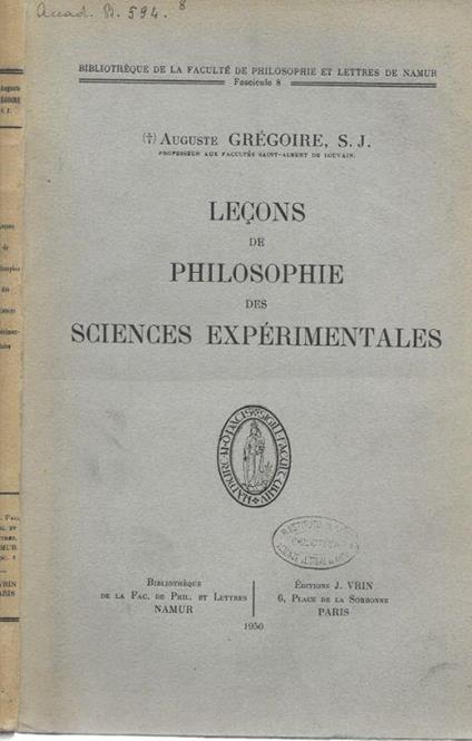 Leçons de Philosopie des sciences expérimentales - Augusta Gregory - copertina