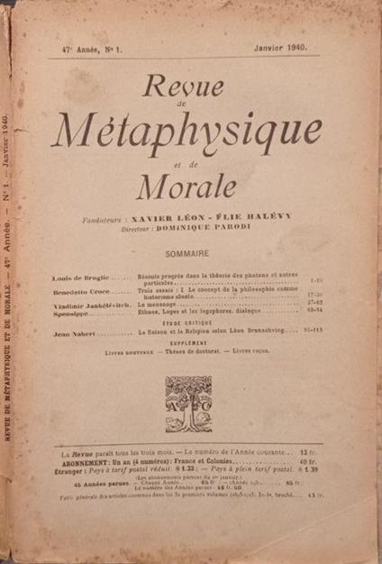 Revue de Métaphysique et de Morale N.1 1940 - Elie Halévy - copertina