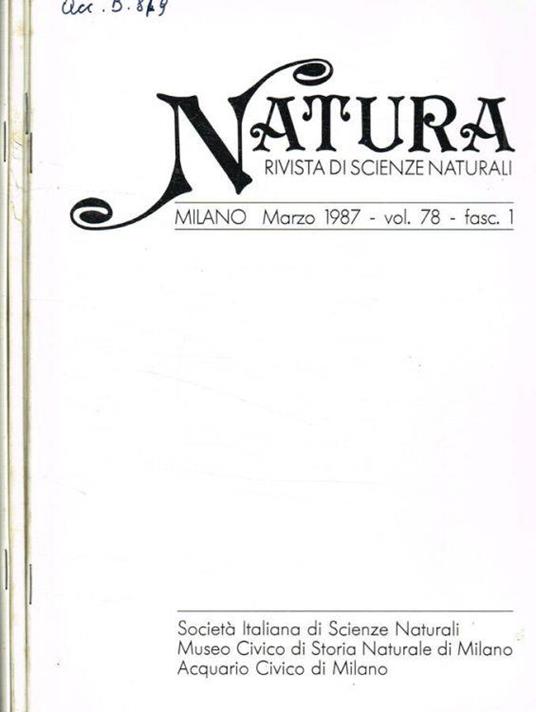 Natura. Rivista di scienze naturali. Vol.78 fasc.1, 2, 3, 4, anno 1987 - Giovanni Pinna - copertina