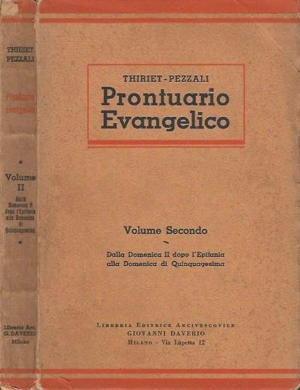 Prontuario Evangelico di tutte le domeniche e le principali feste - Volume Secondo - Thiriet - copertina