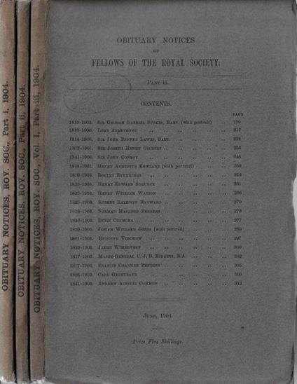 Obituary notices of fellows of the Royal Society Part III, III, I june, august, october 1904 - copertina