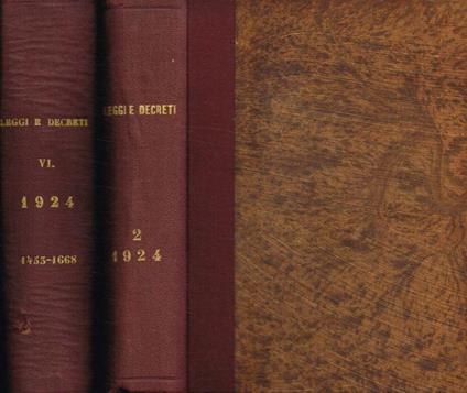 Raccolta ufficiale delle Leggi e dei Decreti del Regno d'Italia. Anno 1924. Vol.II, VI - copertina