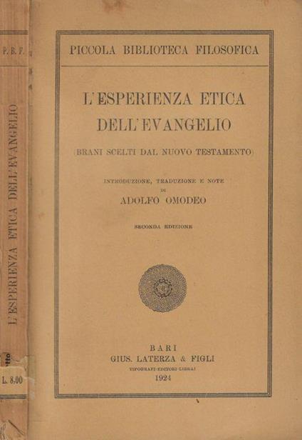 L' esperienza etica dell'evangelio (brani scelti dal nuovo testamento) - copertina