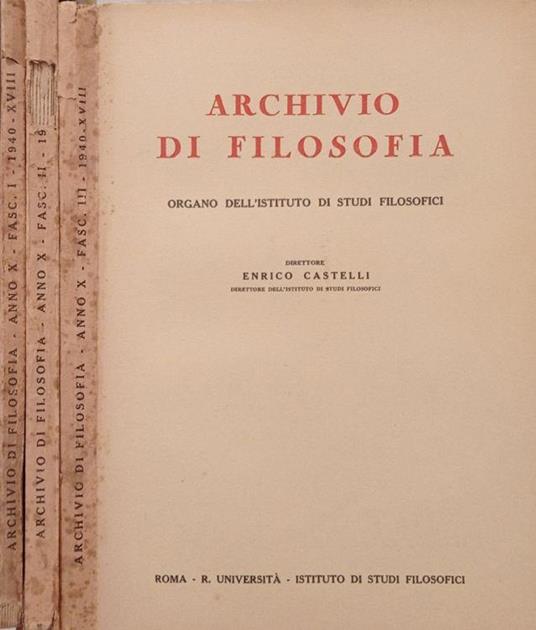 Archivio di Filosofia Anno X Fascicolo I-II-III, 1940-XVIII - copertina