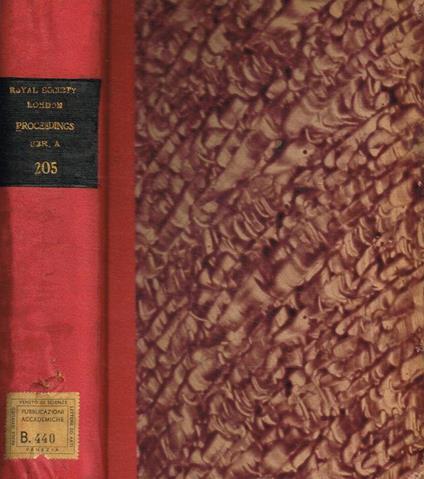 Proceedings of the Royal Society of London. Serie A. Mathematical and physical sciences vol.205, anno 1951 - copertina