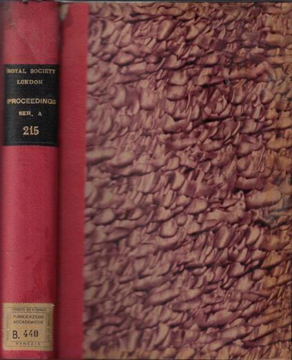 Proceedings of the Royal Society of London Vol 215 series A anno 1952 - copertina