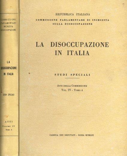La disoccupazione in Italia. Studi speciali - copertina