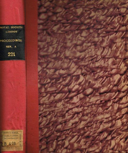 Proceedings of the Royal Society of London. Series A. Mathematical and physical sciences vol.221, 1954 - copertina
