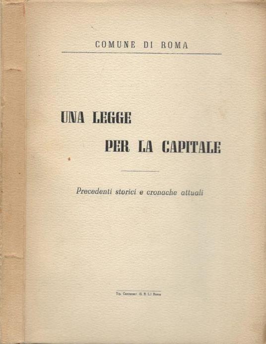 Una legge per la Capitale - copertina