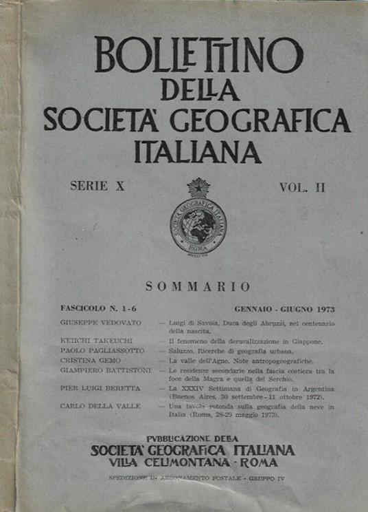 Bollettino della Società Geografica Italiana, serieX, vol. II, fascicolo n. 1 - 6 1973 - copertina