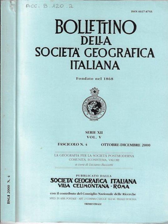 Bollettino della Società Geografica Italiana serie XII Vol. V Fasc. 4 2000 - copertina