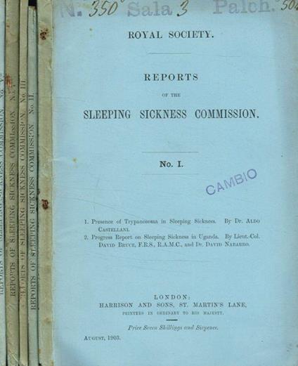Royal Society. Reports of the sleeping sickness commission. N.I, II, III, IV, V - copertina