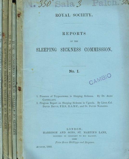 Royal Society. Reports of the sleeping sickness commission. N.I, II, III, IV, V - copertina