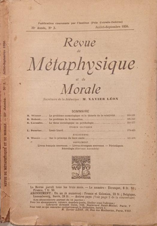 Revue de Métaphysique et de Morale N.3 1926 - copertina