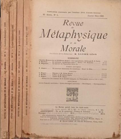 Revue de Métaphysique et de Morale N.1,2,3,4, 1929 - copertina