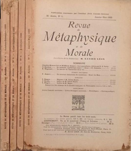Revue de Métaphysique et de Morale N.1,2,3,4, 1929 - copertina