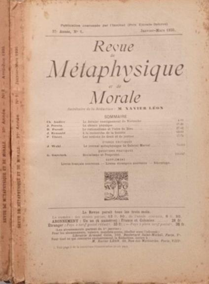 Revue de Métaphysique et de Morale N.1,2 1930 - copertina