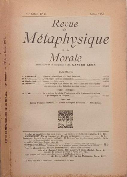 Revue de Métaphysique et de Morale N.3 1934 - copertina