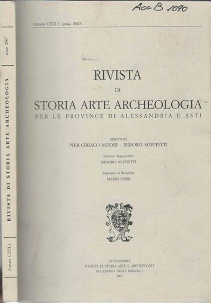 Rivista di Storia Arte Archeologia 2007 vol. 1 - copertina