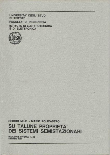 Su talune proprietà dei sistemi semistazionari - copertina