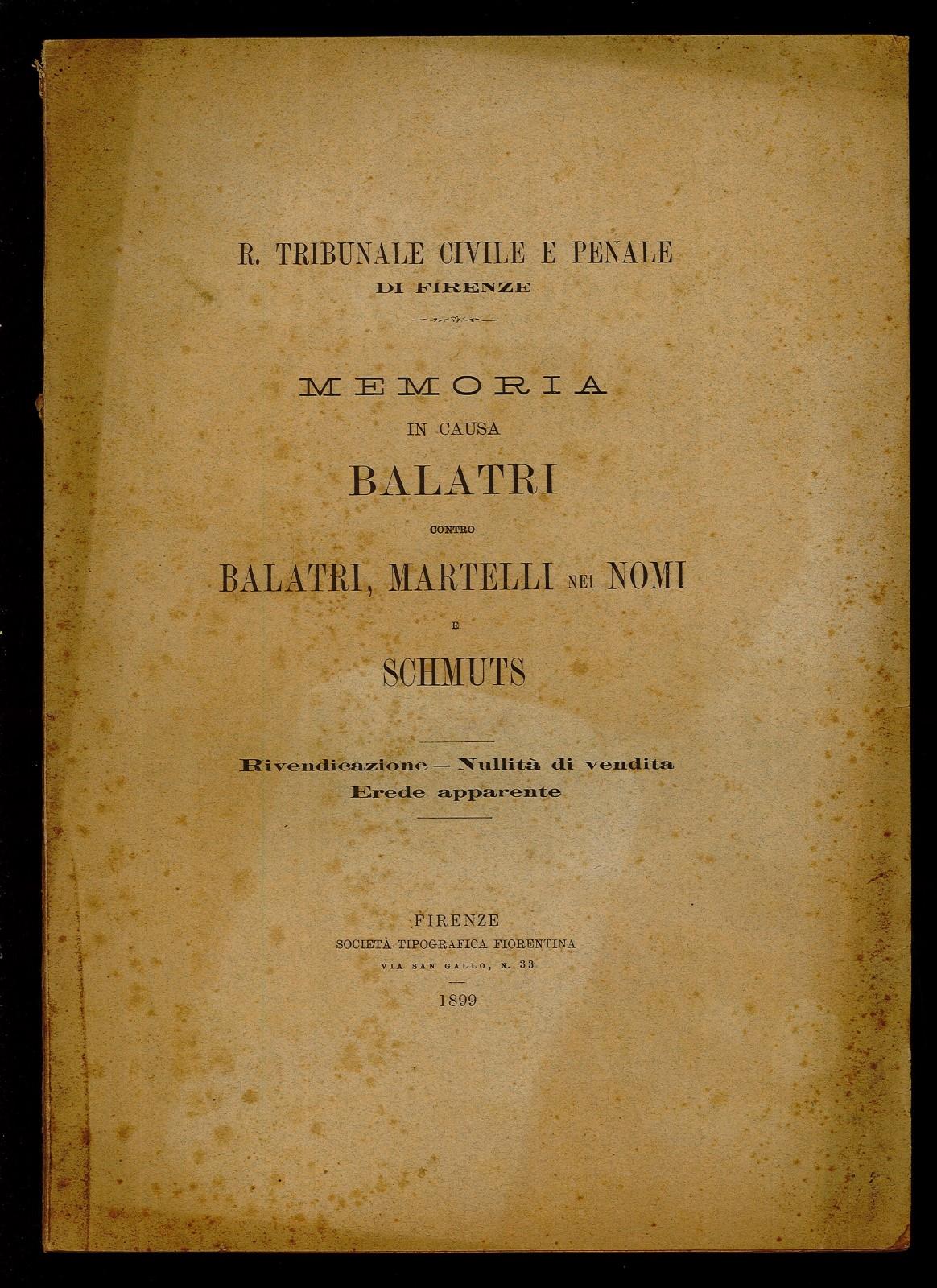 Memoria in causa Balatri contro Balatri, Martelli nei nomi e Schmuts