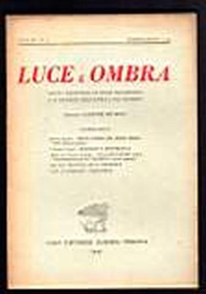 Luce e ombra. Rivista bimestrale di studi metapsichici e di problemi dell'anima e del pensiero - Gastone De Boni - copertina