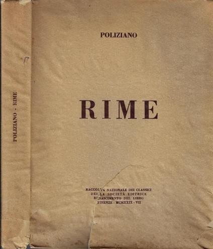 Rime - Angelo Poliziano - copertina