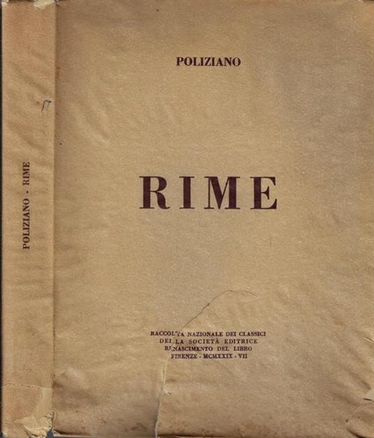 Rime - Angelo Poliziano - copertina
