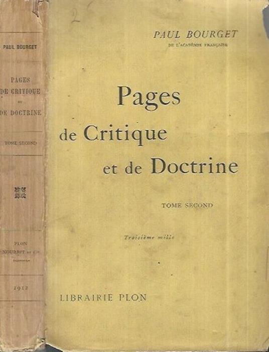 Pages de Critique et de Doctrine - Tome Second - Paul Bourget - copertina