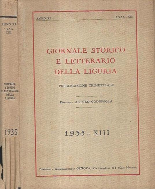 Giornale Storico e Letterario della Liguria Anno XI, 1935, XIII. Pubblicazione Trimestrale - copertina
