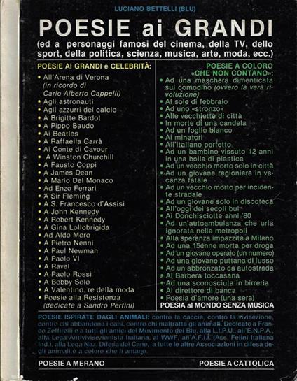 Poesie ai grandi. (Ed a personaggi famosi del cinema, della TV, dello sport, della politica, scienza, musica, arte, moda, ecc.) - Luciano Bettelli - copertina