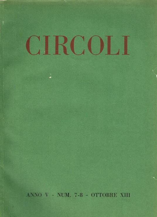 Circoli Anno V N.7-8. Rivista di Letteratura e di Critica - Adriano Grande - copertina