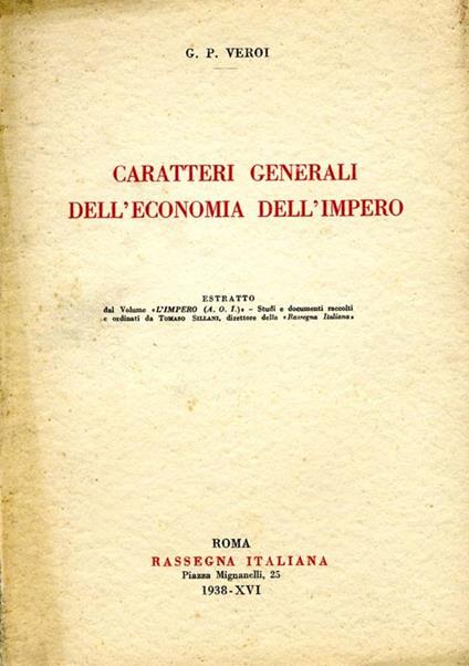 Caratteri Generali dell'Economia dell'Impero - G. P. Veroi - copertina