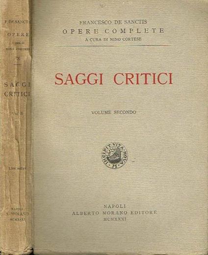 Saggi critici (vol. II). Opere complete - Francesco De Sanctis - copertina