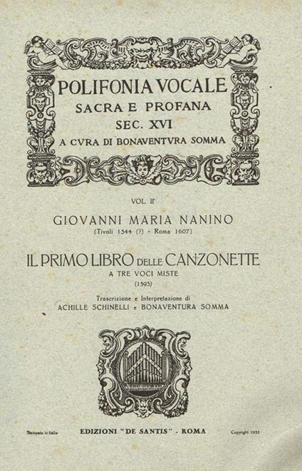 Il Primo Libro delle Canzonette a Tre Voci Miste Vol. II - Giovanni Maria Nanino - copertina