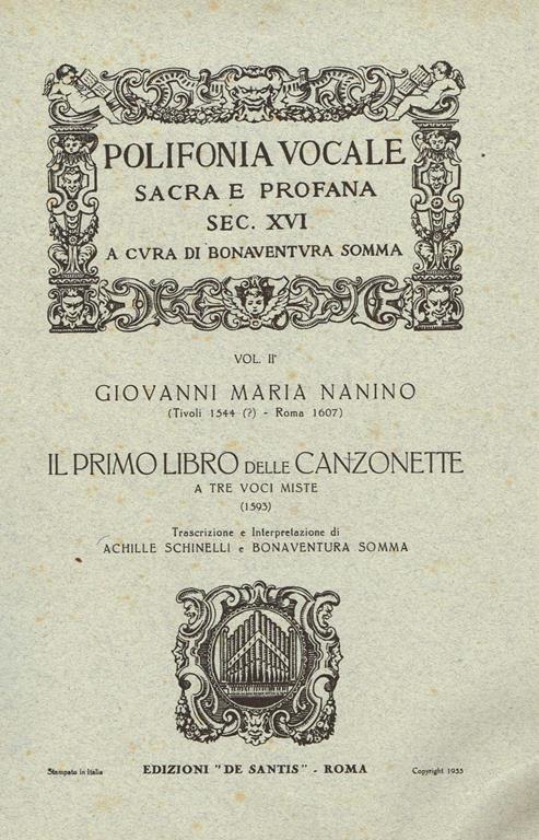 Il Primo Libro delle Canzonette a Tre Voci Miste Vol. II - Giovanni Maria Nanino - copertina