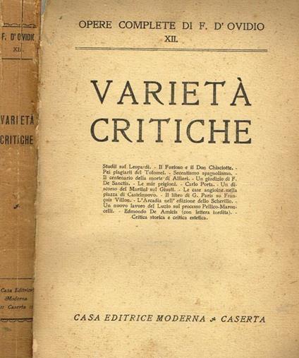 Varietà critiche. Opere complete di f. d'ovidio - P. Nasone Ovidio - copertina