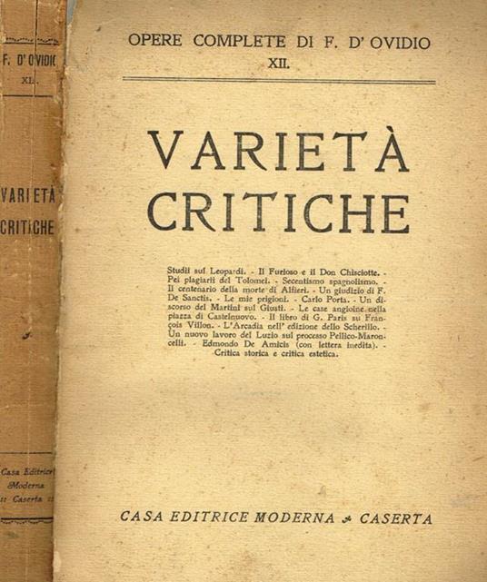Varietà critiche. Opere complete di f. d'ovidio - P. Nasone Ovidio - copertina