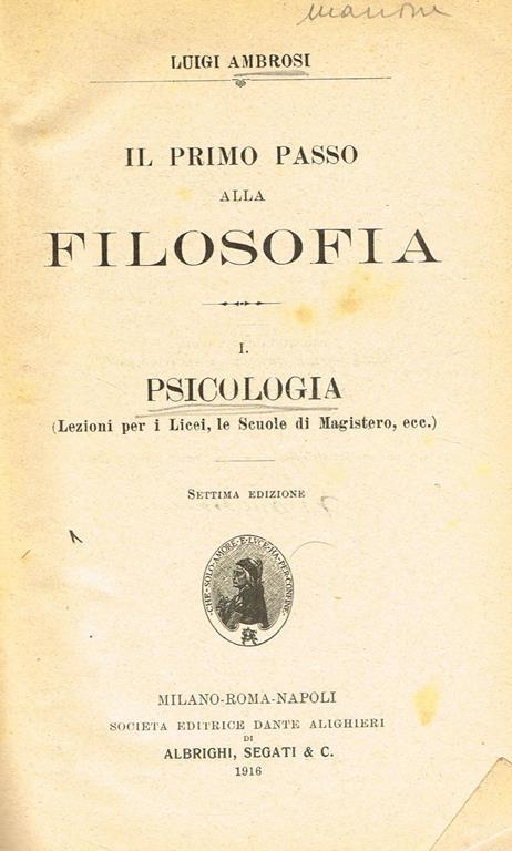 Il primo passo alla filosofia. Psicologia - Luigi Ambrosi - copertina