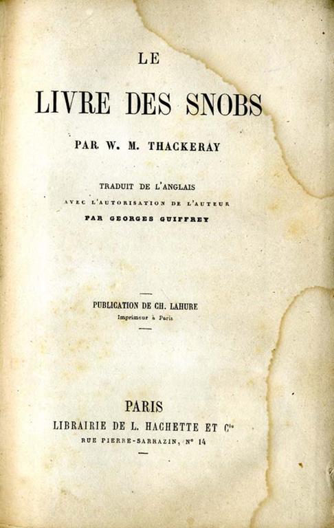 Le Livre Des Snobs - William M. Thackeray - copertina