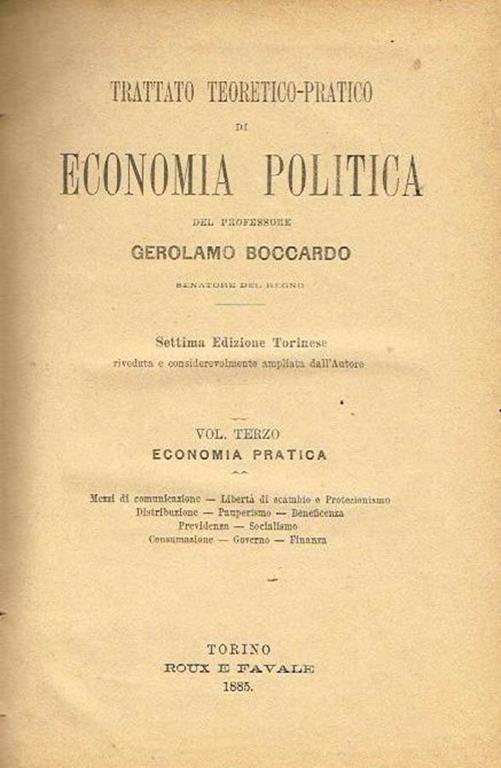 Trattato teorico- pratico di economia politica (vol. III). Economia pratica - Gerolamo Boccardo - copertina