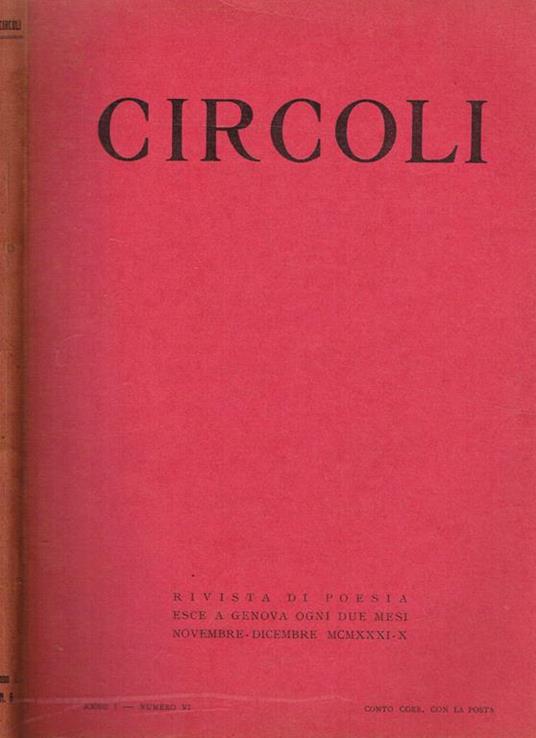 Circoli Anno I N. Vi. Rivista di Poesia - Adriano Grande - copertina