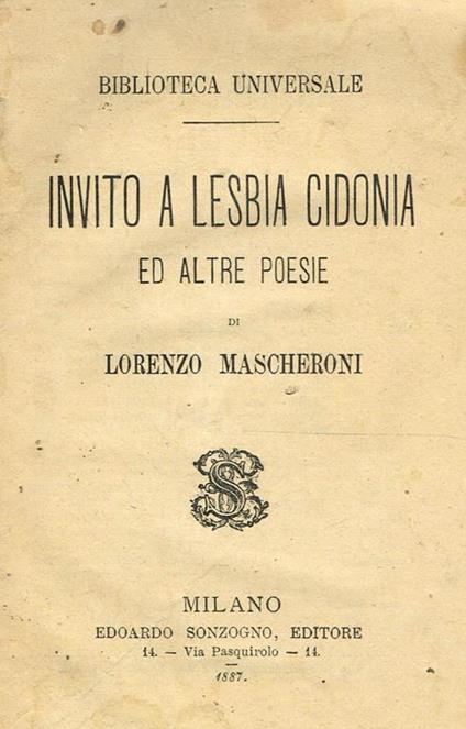 Invito a lesbia cidonia ed altre poesie - Lorenzo Mascheroni - copertina