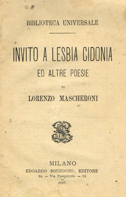 Invito a lesbia cidonia ed altre poesie - Lorenzo Mascheroni - copertina