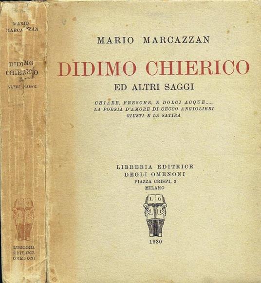 Didimo Chierico ed Altri Saggi - Mario Marcazzan - copertina